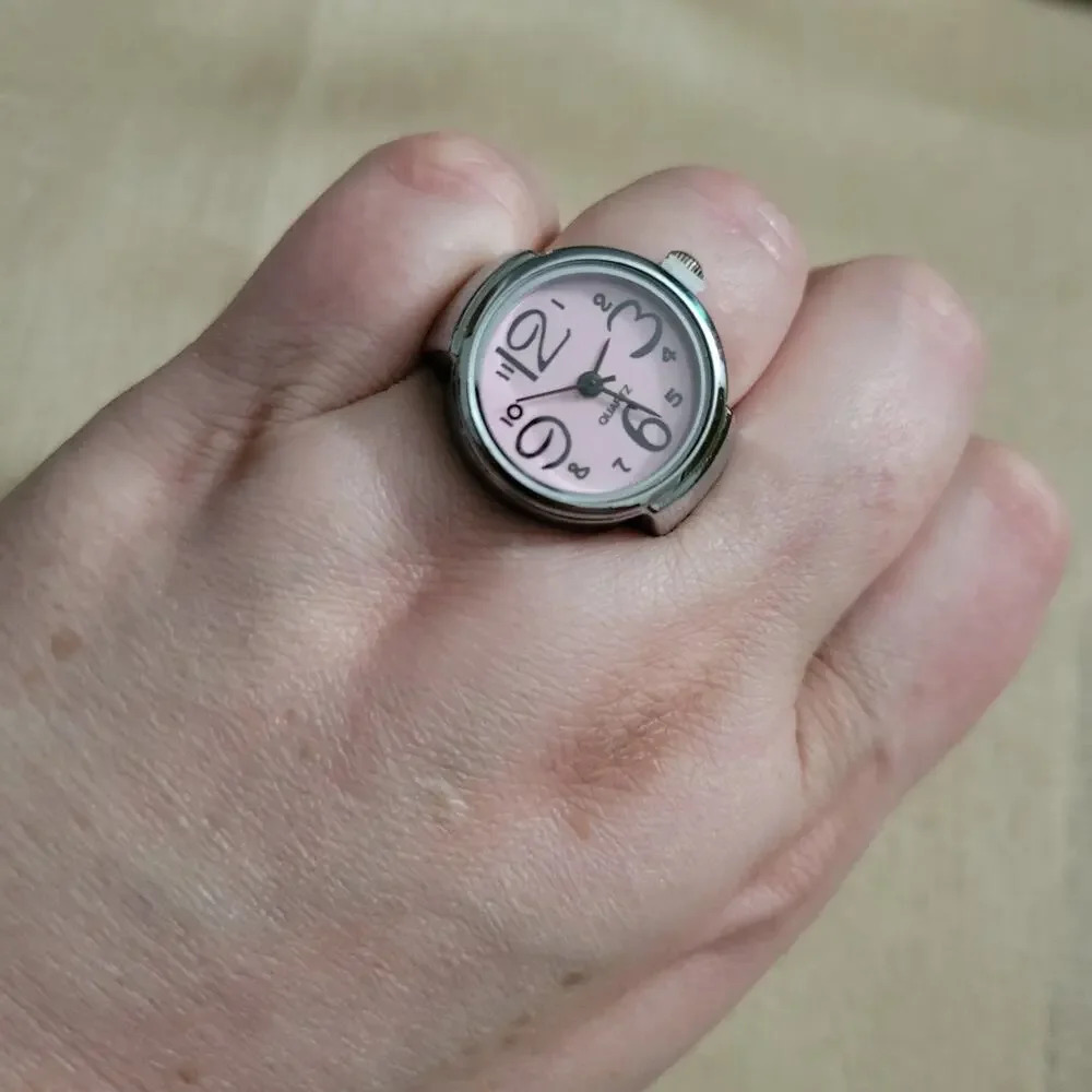 Pink and silver watch ring